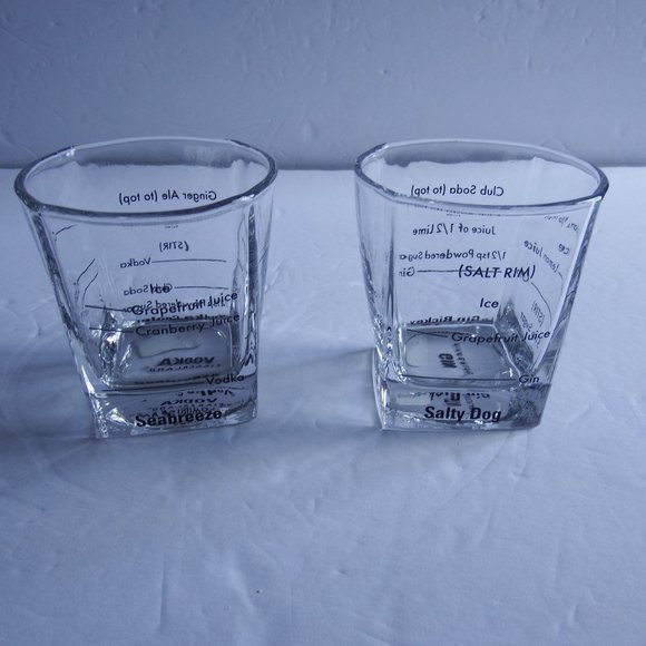 NEW Set of 2  Rocks Drink Recipe Glasses 3.5"x3.5" - Picture 2 of 5
